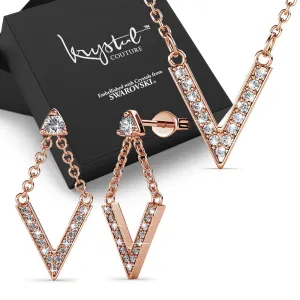 Boxed Luxury V Shaped Rose Gold Set Embellished with SWAROVSKI® Crystals