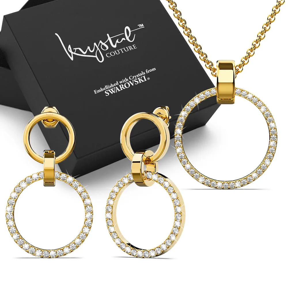 Boxed Orbit Earrings & Necklace Set with SWAROVSKI® Crystal in Gold
