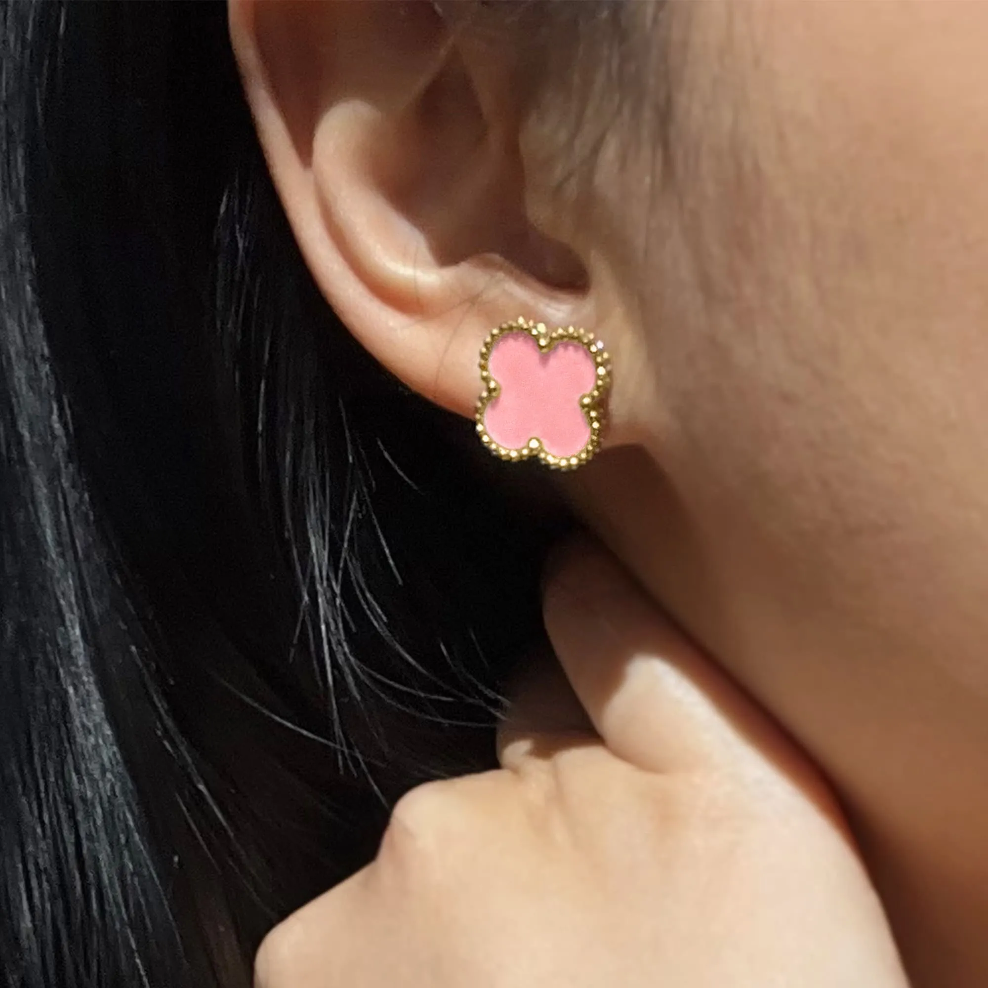 Boxed Pink Clover Bracelet and Earrings Set