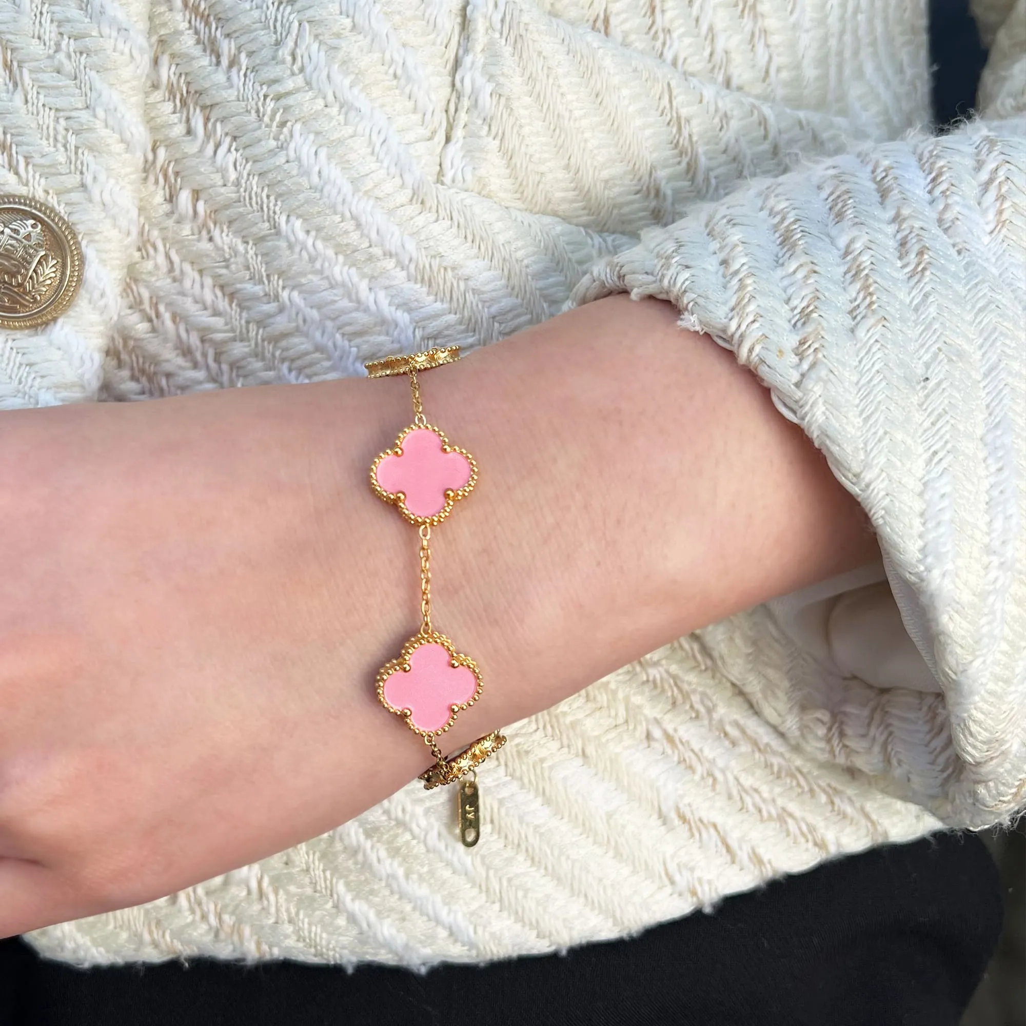 Boxed Pink Clover Bracelet and Earrings Set