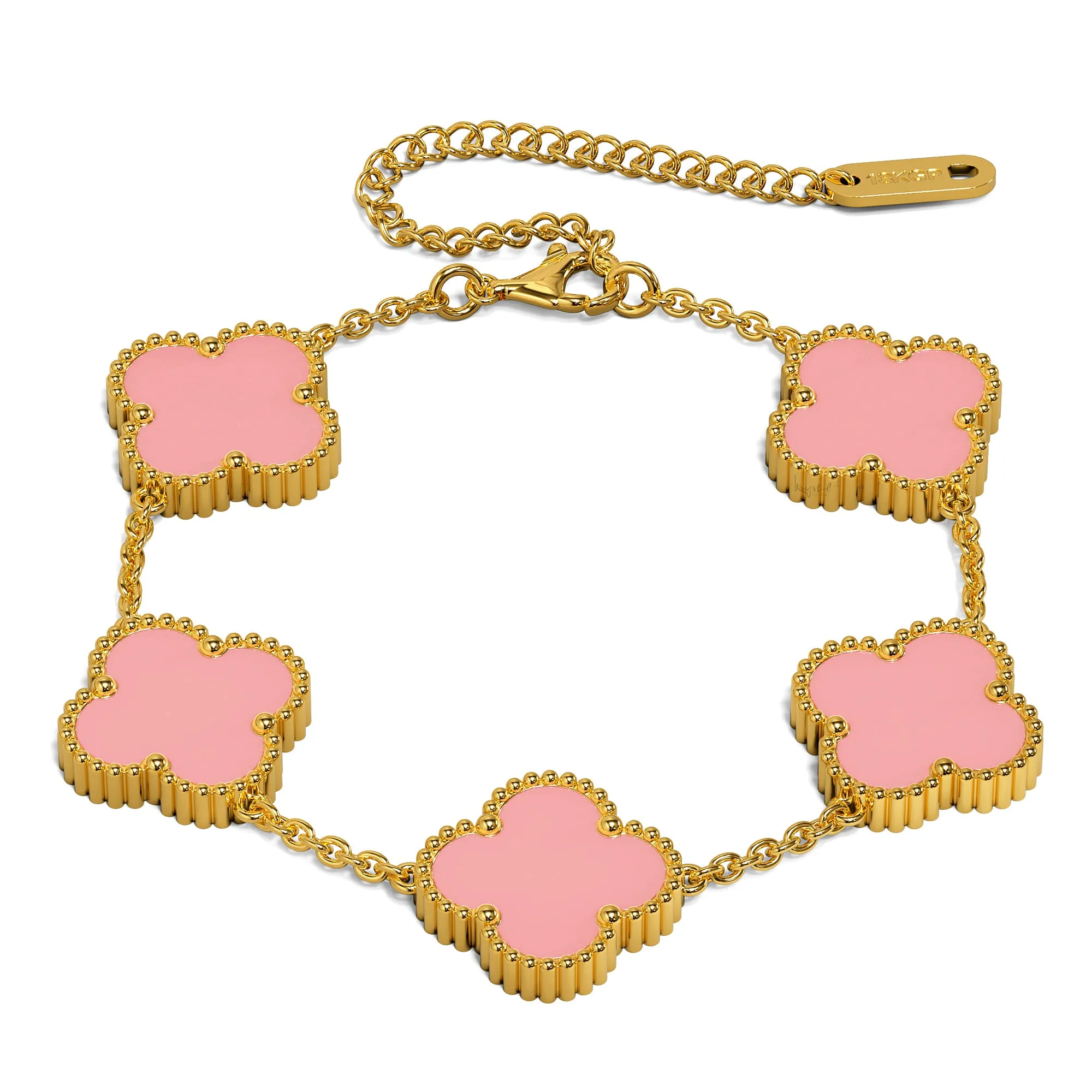 Boxed Pink Clover Bracelet and Earrings Set