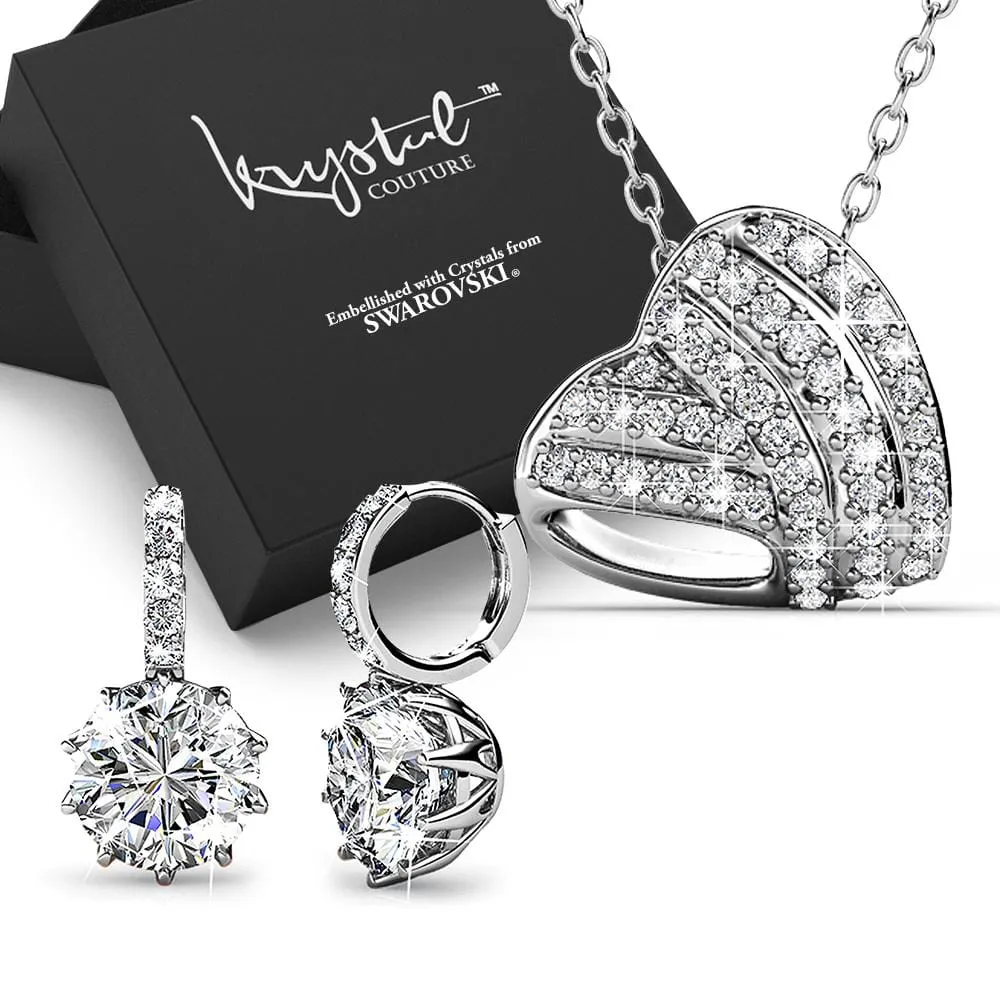 Boxed Timeless Heart Shaped White Gold Set Embellished with SWAROVSKI® Crystals