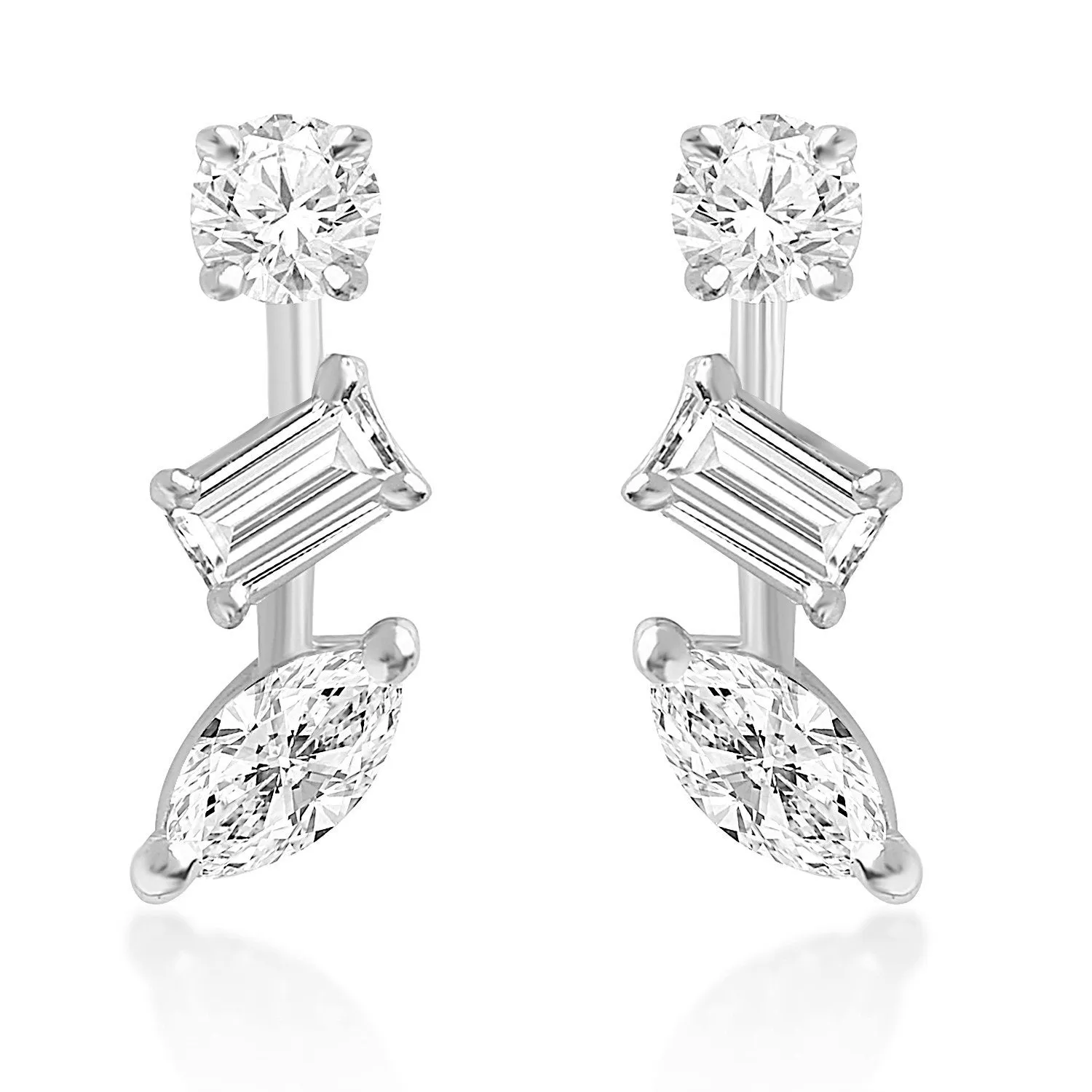 Brass 18k Rose Gold Mixed Shape Crystal Studs Earring Pair For Women