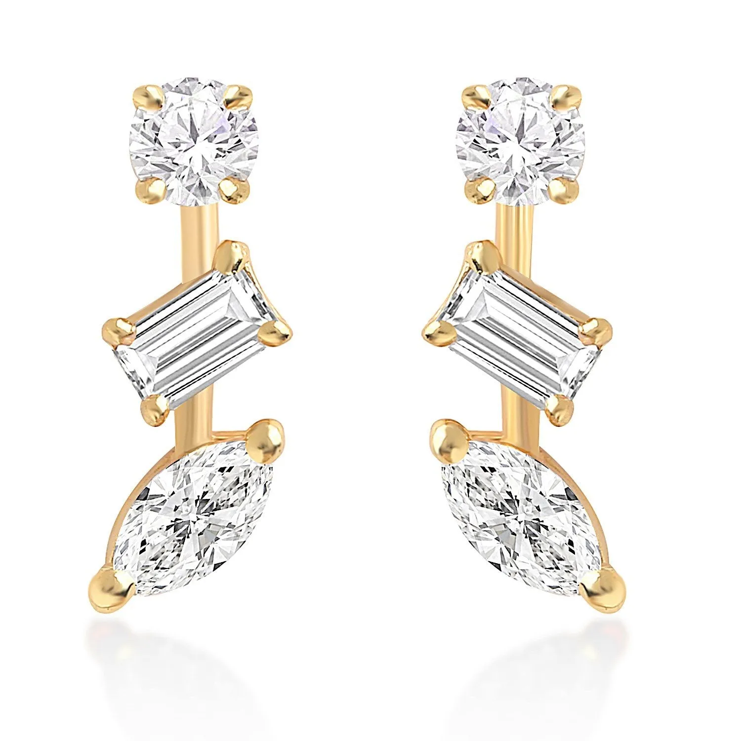Brass 18k Rose Gold Mixed Shape Crystal Studs Earring Pair For Women