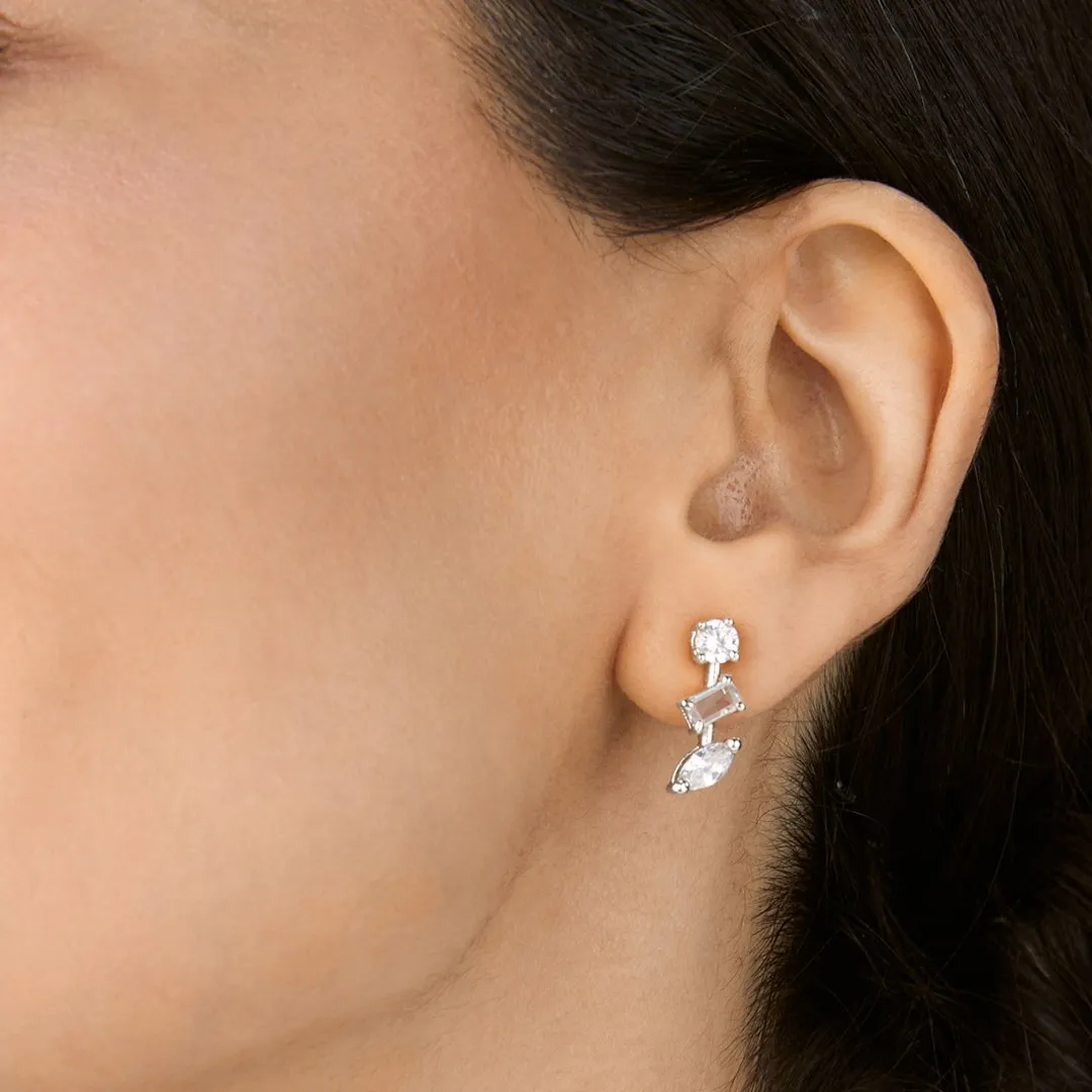 Brass 18k Rose Gold Mixed Shape Crystal Studs Earring Pair For Women