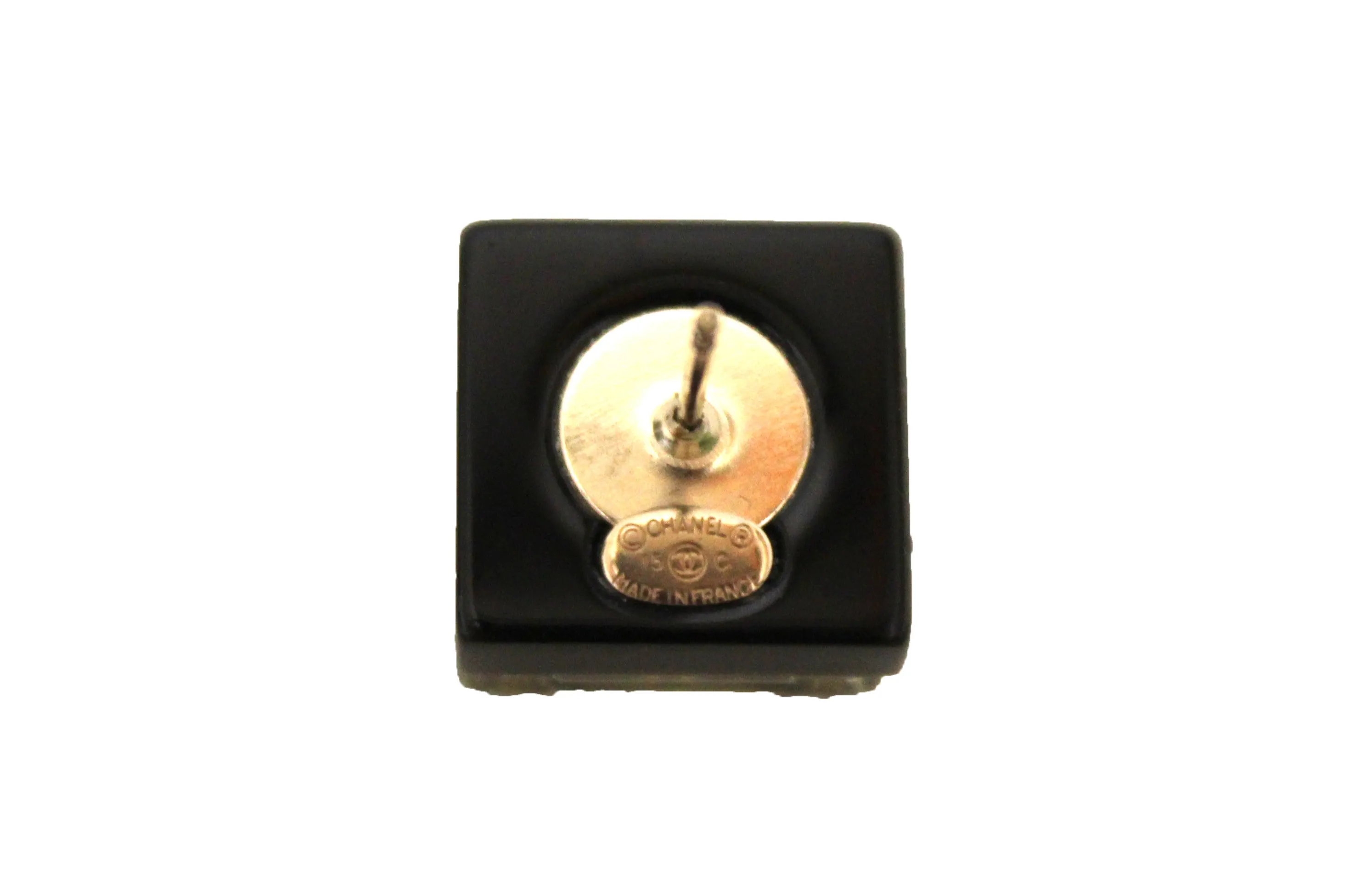 Chanel Black and Gold CC Resin Square Timeless Classic Earrings