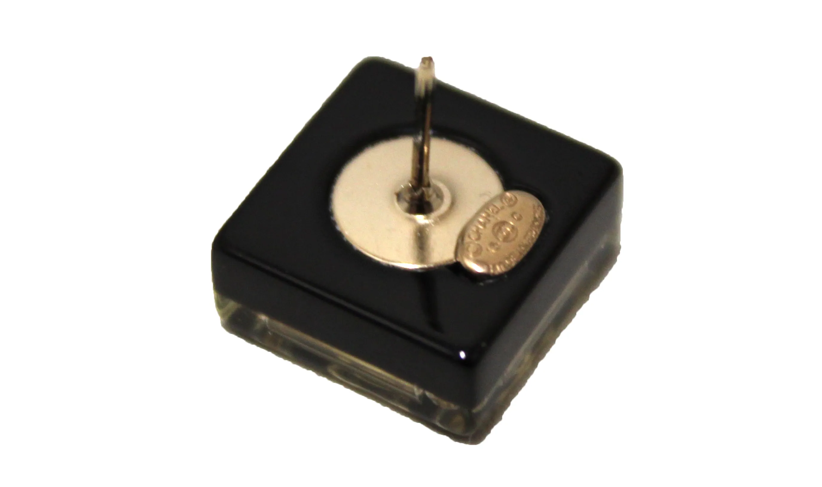 Chanel Black and Gold CC Resin Square Timeless Classic Earrings
