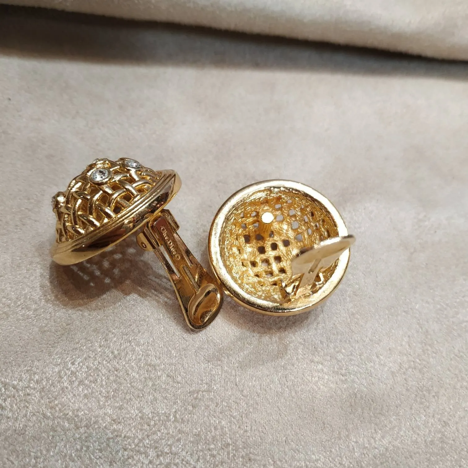 Christian Dior Earrings vintage gold weaving clip on
