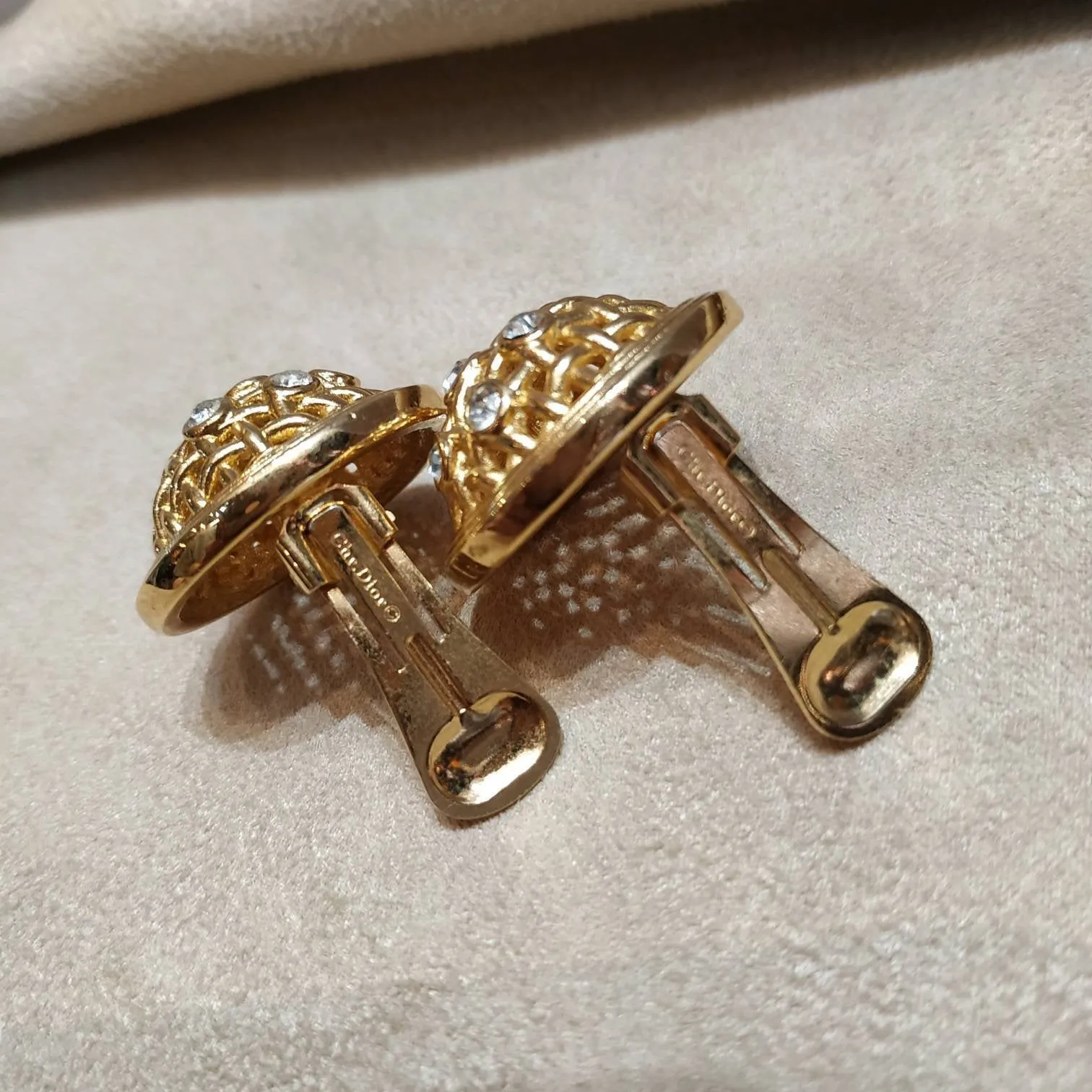Christian Dior Earrings vintage gold weaving clip on