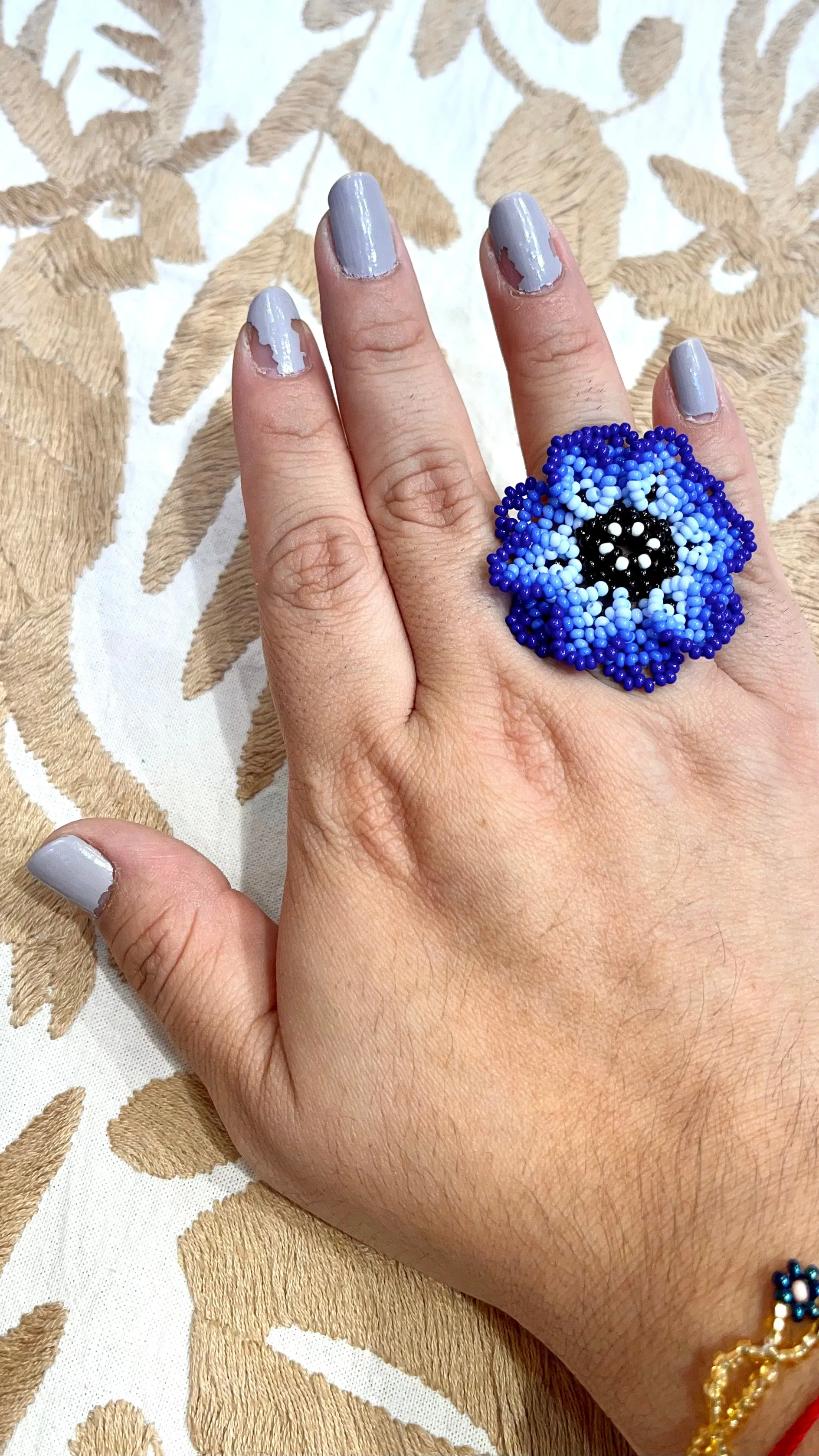 Colorful Beaded Flower Rings -- Guerrero, Mexico
