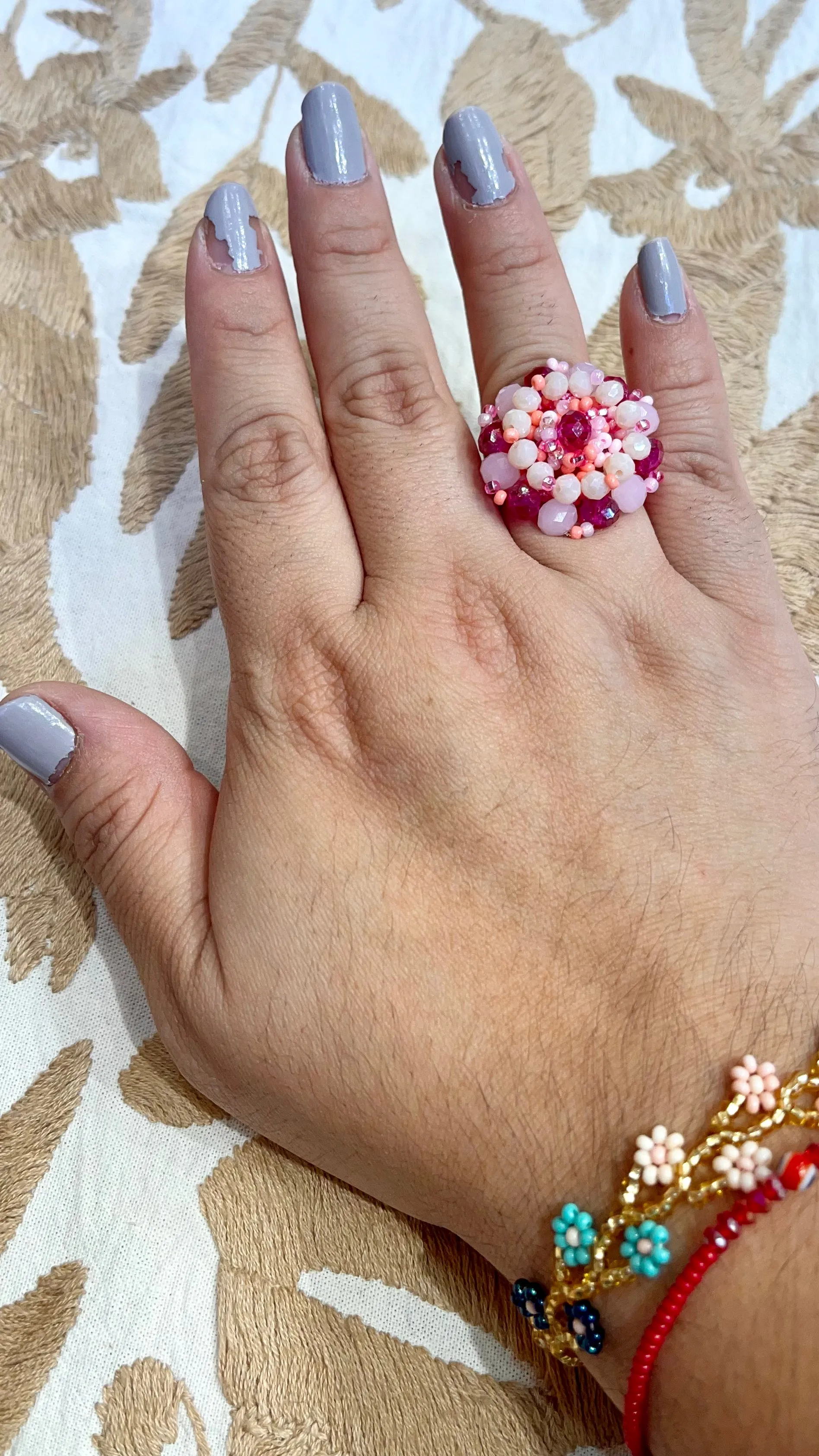 Colorful Beaded Flower Rings -- Guerrero, Mexico
