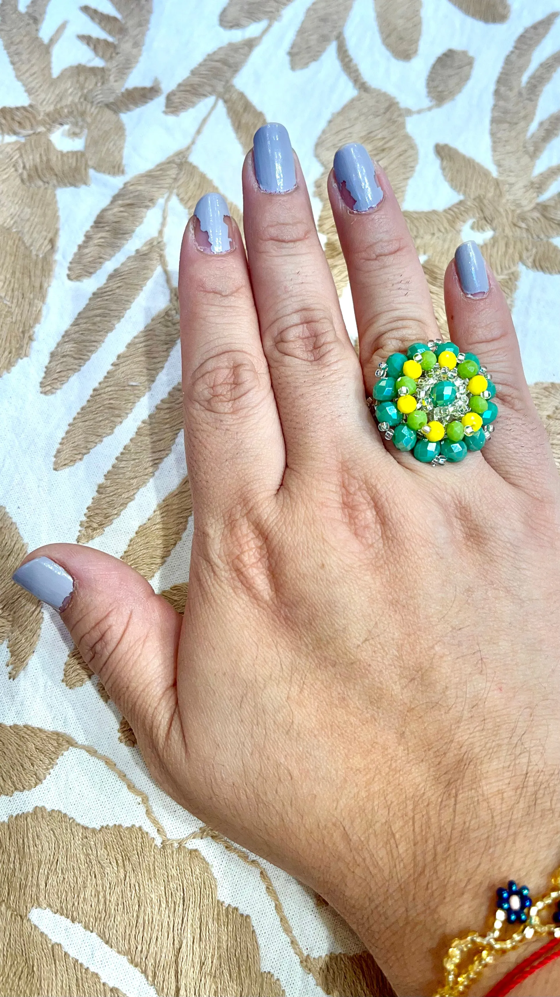 Colorful Beaded Flower Rings -- Guerrero, Mexico