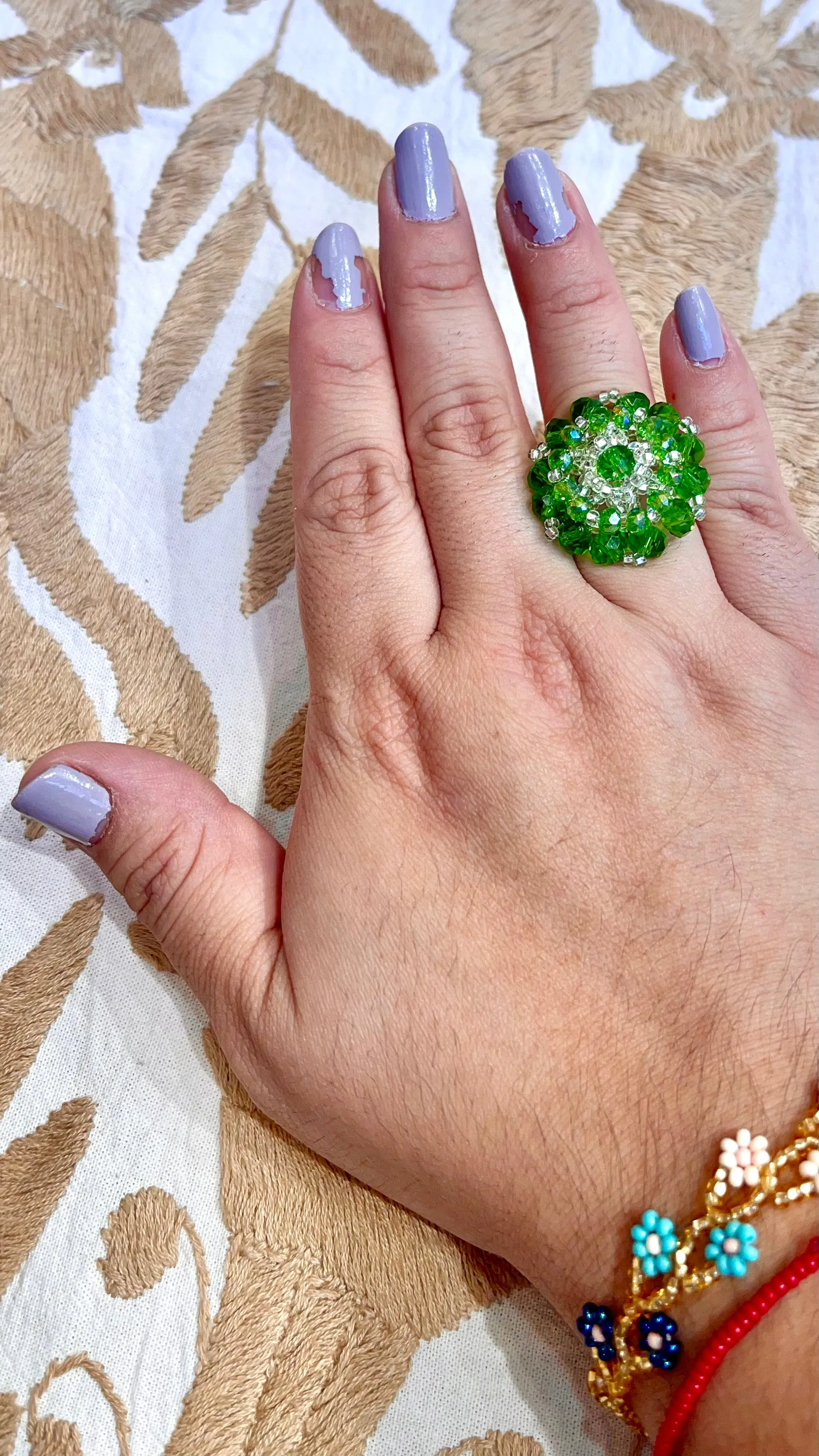 Colorful Beaded Flower Rings -- Guerrero, Mexico