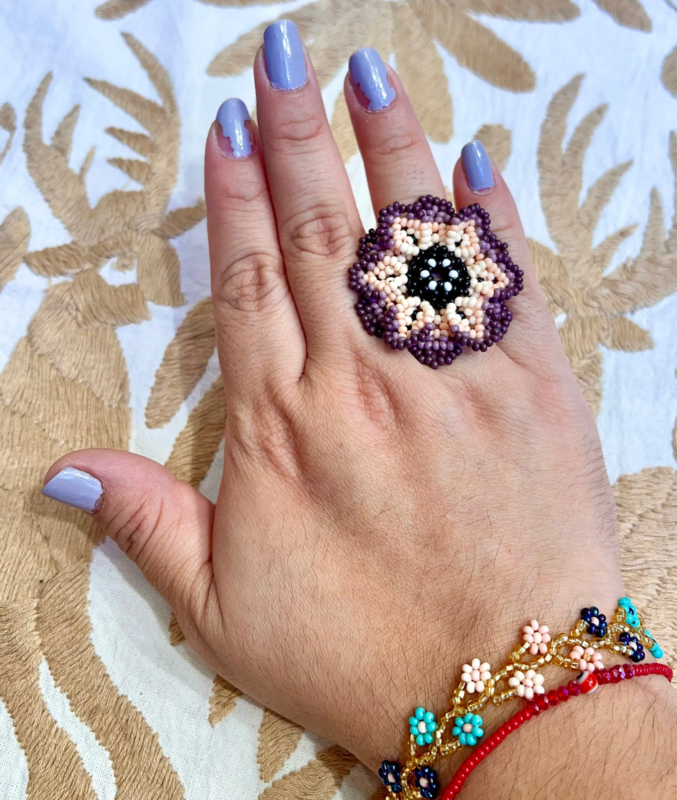 Colorful Beaded Flower Rings -- Guerrero, Mexico