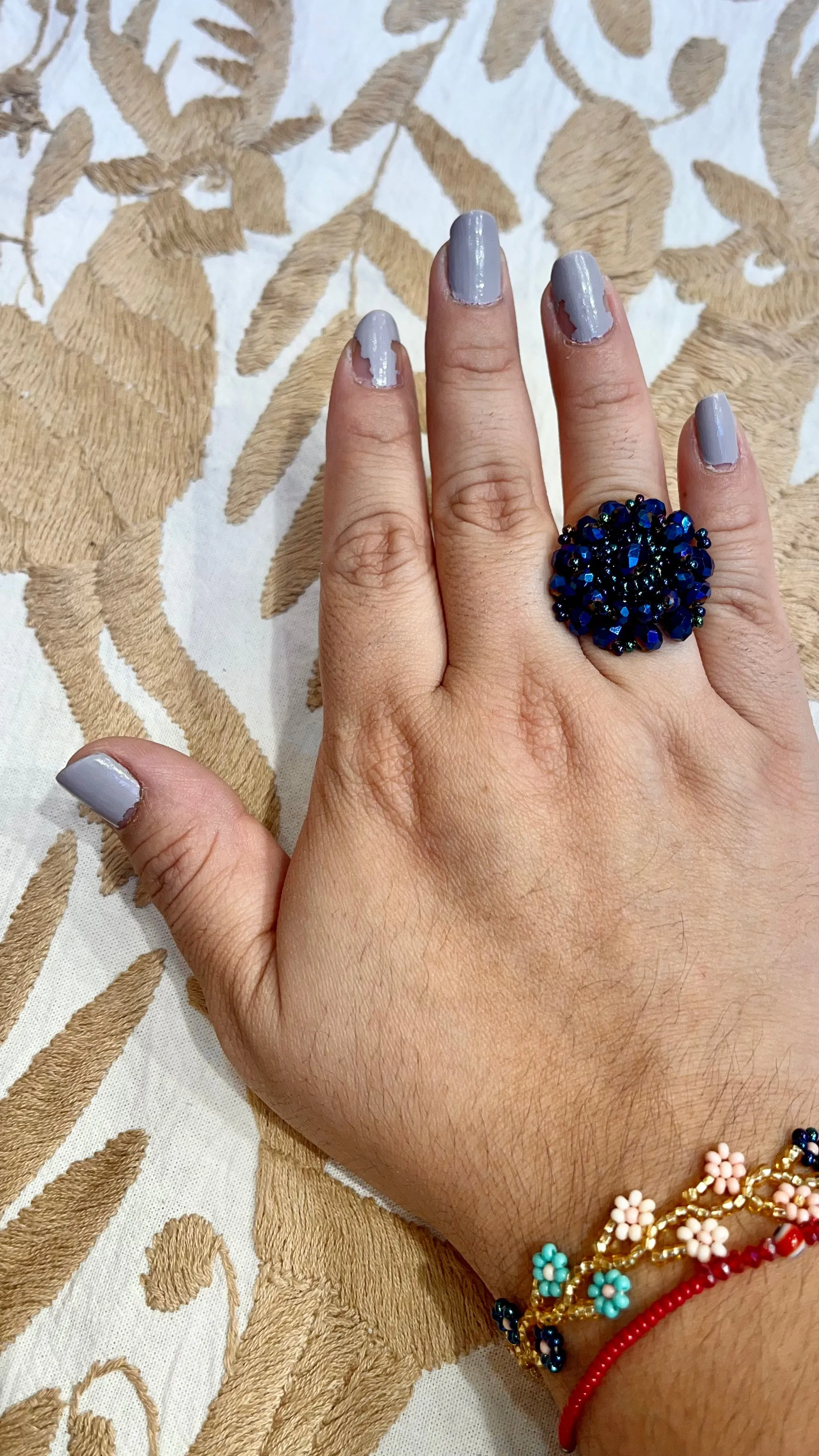 Colorful Beaded Flower Rings -- Guerrero, Mexico