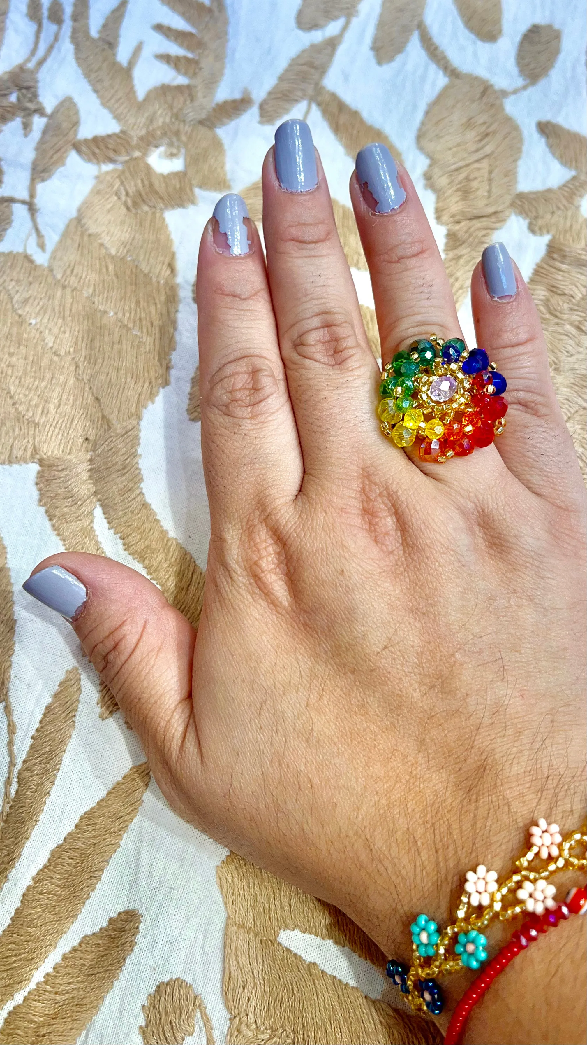 Colorful Beaded Flower Rings -- Guerrero, Mexico