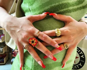 Colorful Beaded Flower Rings -- Guerrero, Mexico