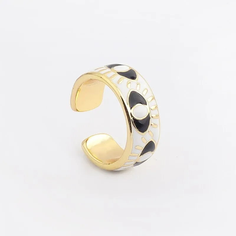Colorful Engraved Lucky Eyes Enamel Rings