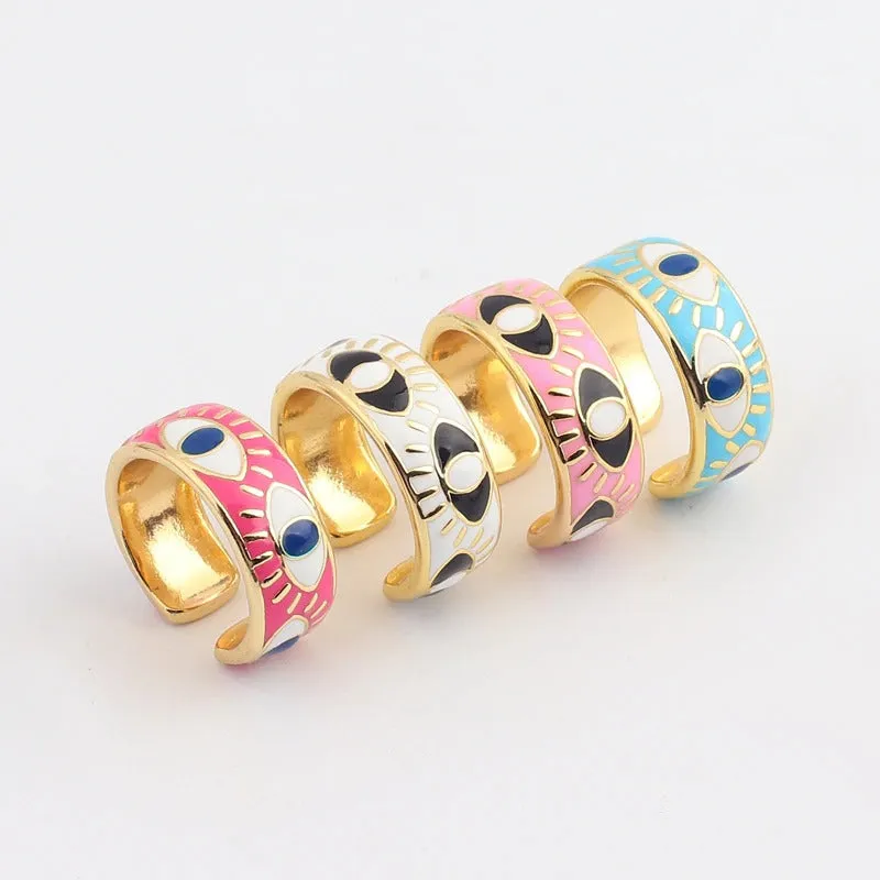 Colorful Engraved Lucky Eyes Enamel Rings