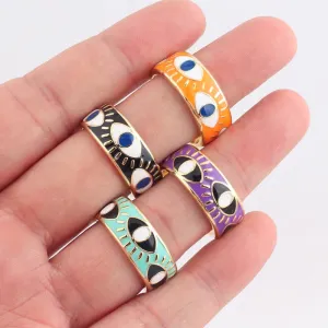 Colorful Engraved Lucky Eyes Enamel Rings