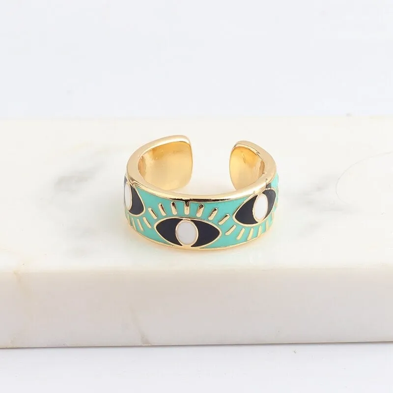 Colorful Engraved Lucky Eyes Enamel Rings
