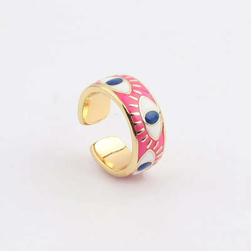 Colorful Engraved Lucky Eyes Enamel Rings