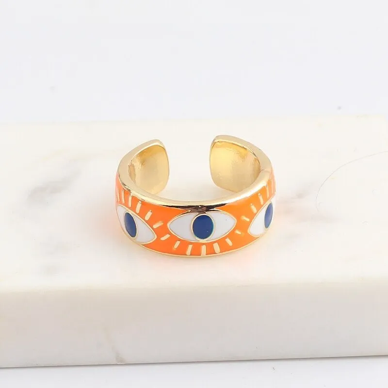 Colorful Engraved Lucky Eyes Enamel Rings