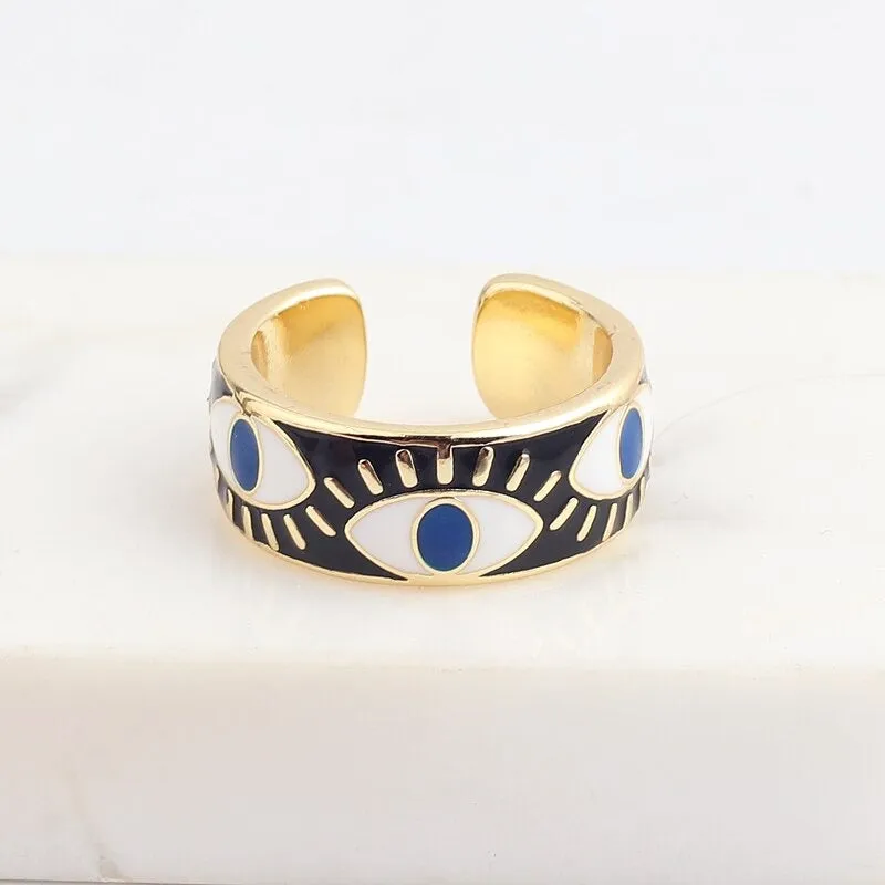 Colorful Engraved Lucky Eyes Enamel Rings