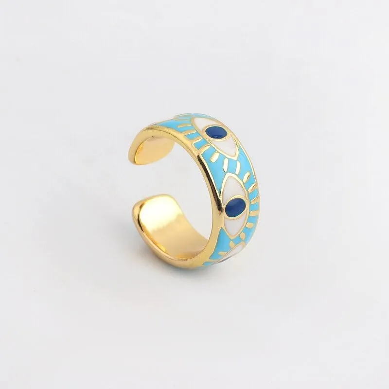 Colorful Engraved Lucky Eyes Enamel Rings