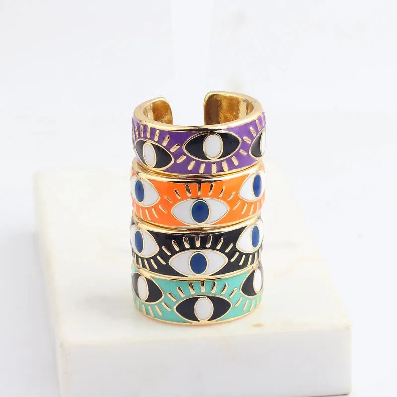Colorful Engraved Lucky Eyes Enamel Rings