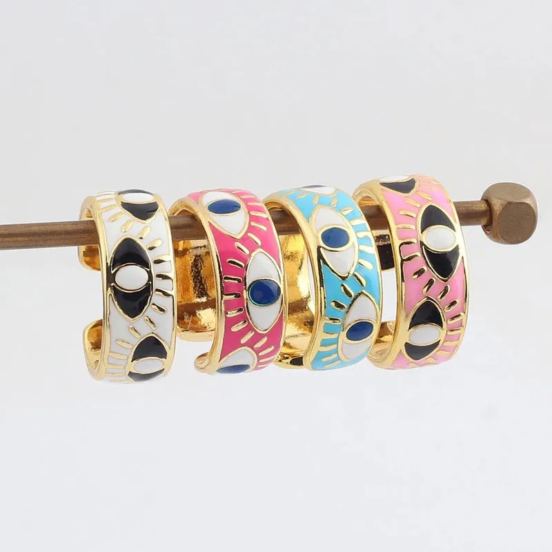 Colorful Engraved Lucky Eyes Enamel Rings