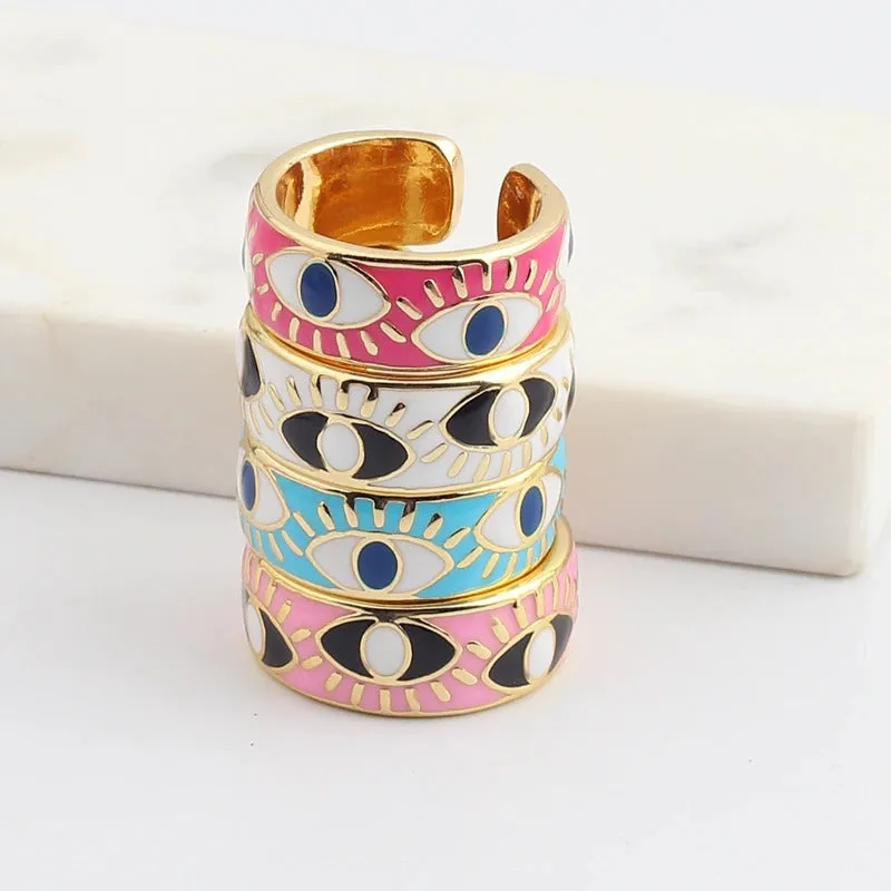 Colorful Engraved Lucky Eyes Enamel Rings