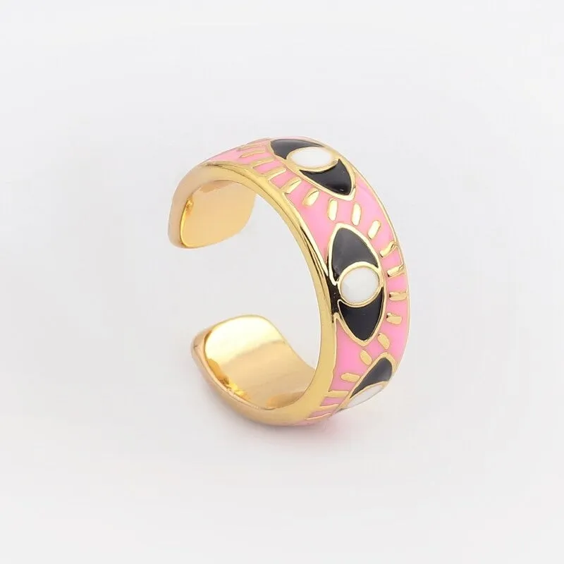 Colorful Engraved Lucky Eyes Enamel Rings