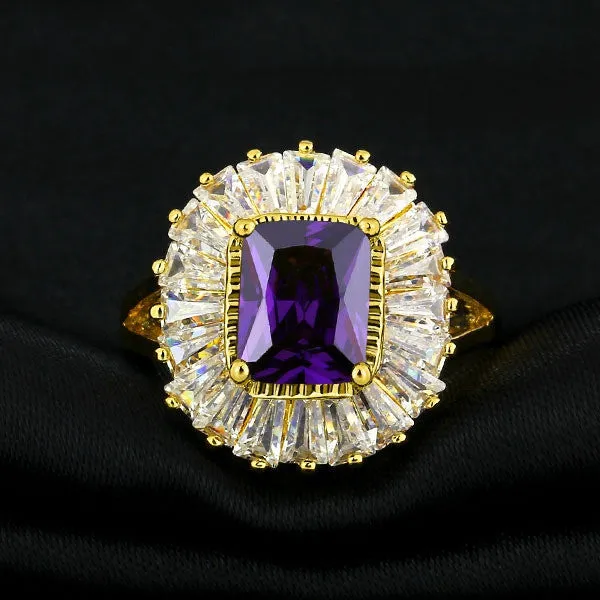 Colorful Party Jewelry AAA Cubic Zirconia Rings For Womens 18K Gold Plated Exaggerated Ring Accessories