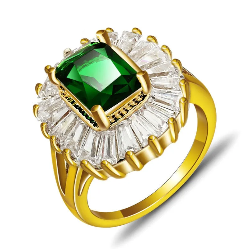 Colorful Party Jewelry AAA Cubic Zirconia Rings For Womens 18K Gold Plated Exaggerated Ring Accessories