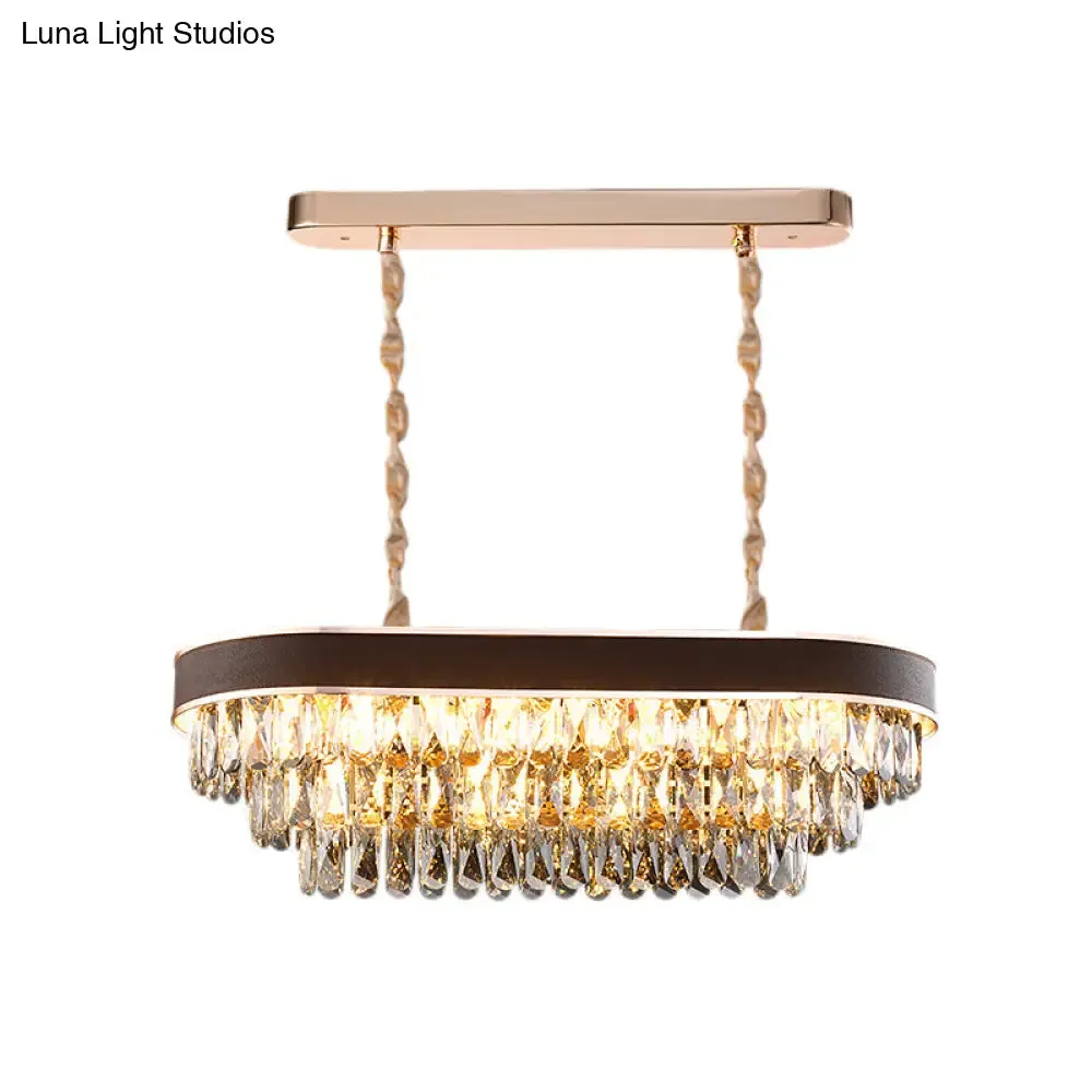 Contemporary Crystal Block Hanging Light Fixture - Oval Island Lamp with 12 Lights in Black-Gold