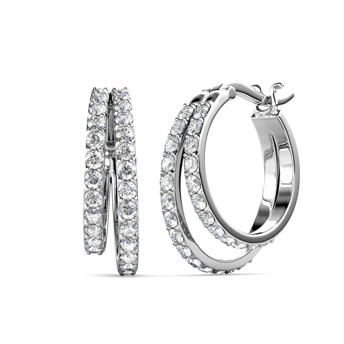 Corina 18k White Gold Plated Hoop Earrings with Swarovski Crystals