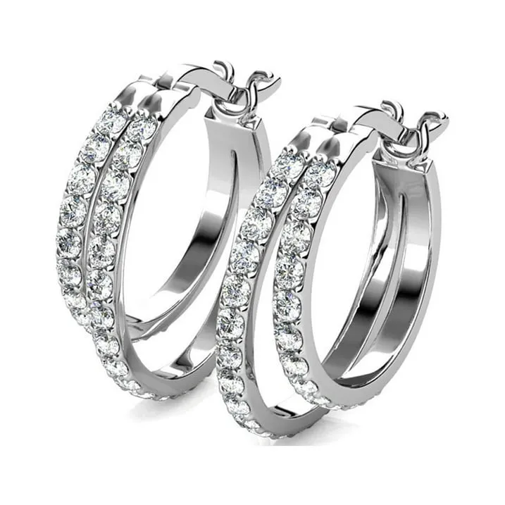 Corina 18k White Gold Plated Hoop Earrings with Swarovski Crystals