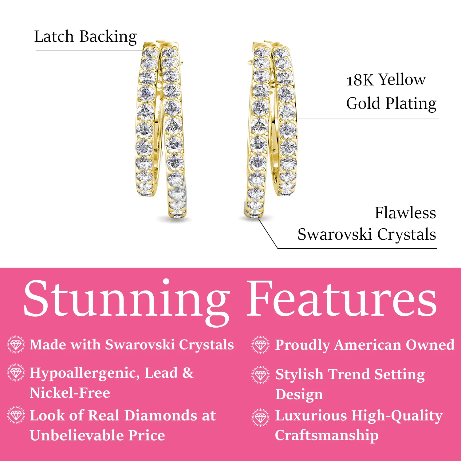 Corina 18k White Gold Plated Hoop Earrings with Swarovski Crystals