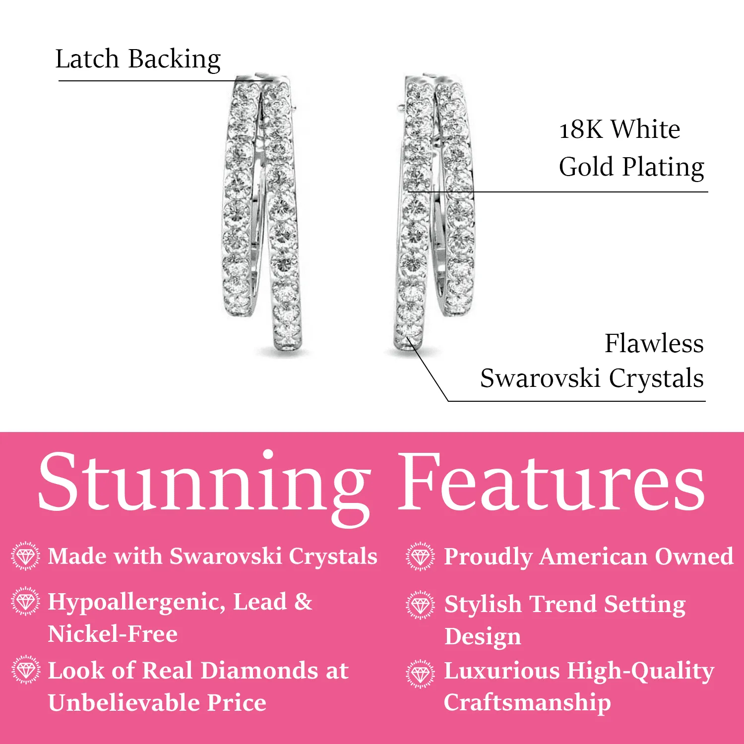 Corina 18k White Gold Plated Hoop Earrings with Swarovski Crystals