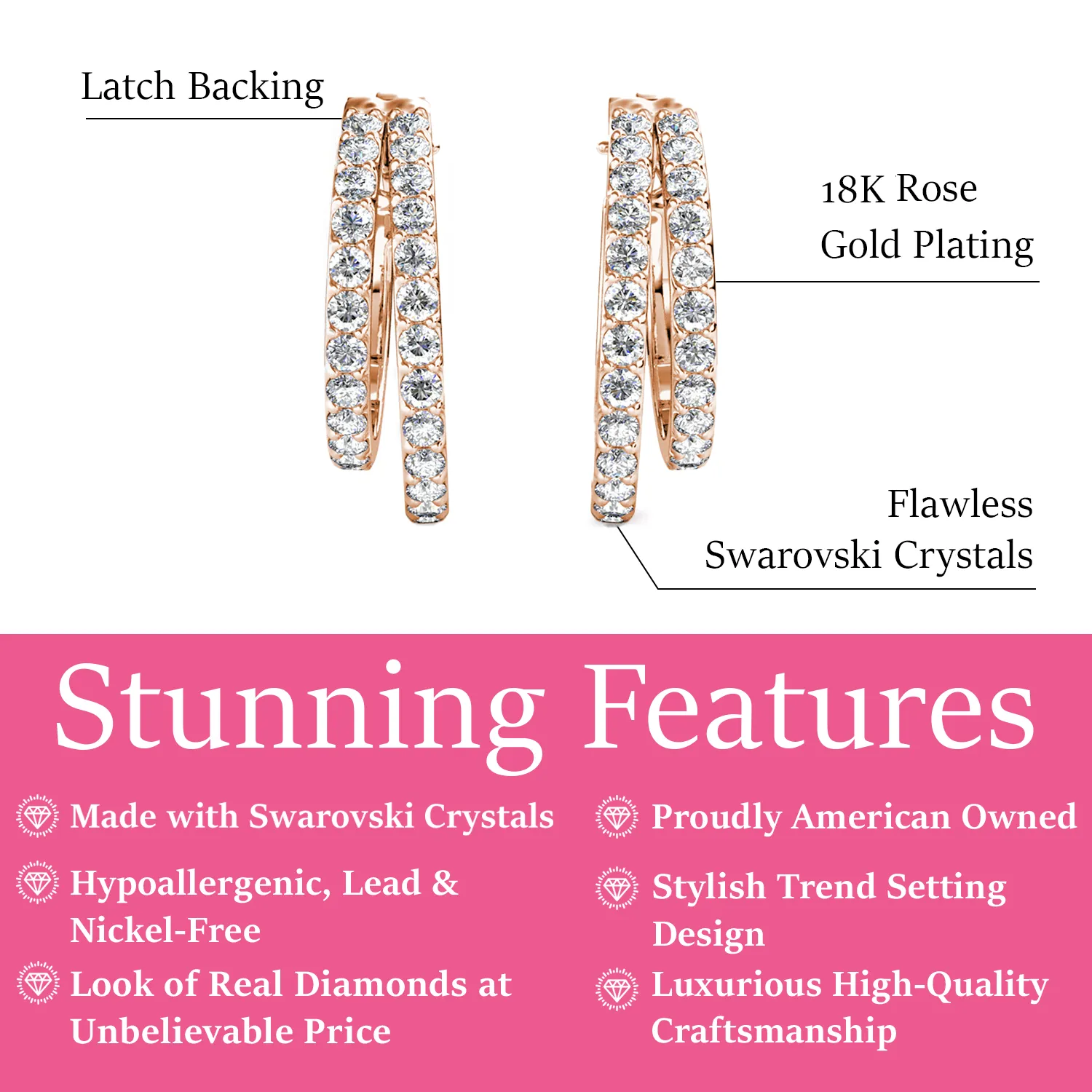 Corina 18k White Gold Plated Hoop Earrings with Swarovski Crystals