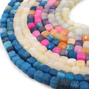 Cube Frosted Agate Beads | Dyed Matte Crackle Cube Gemstone Beads - 10mm Available - 5 Colors