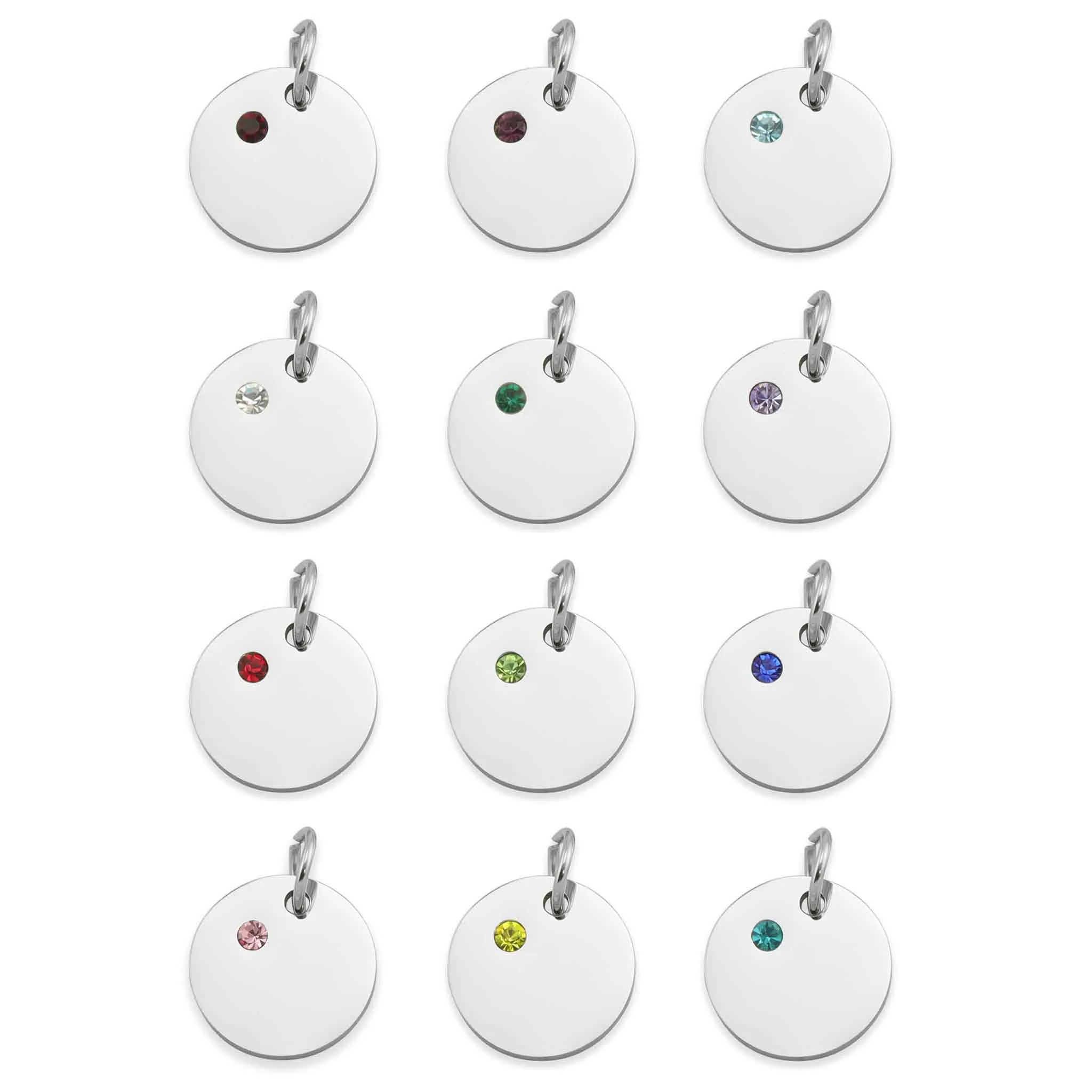 CZ Birthstone Blank 1/2" Polished Stainless Steel Round Pendant / SBB0109