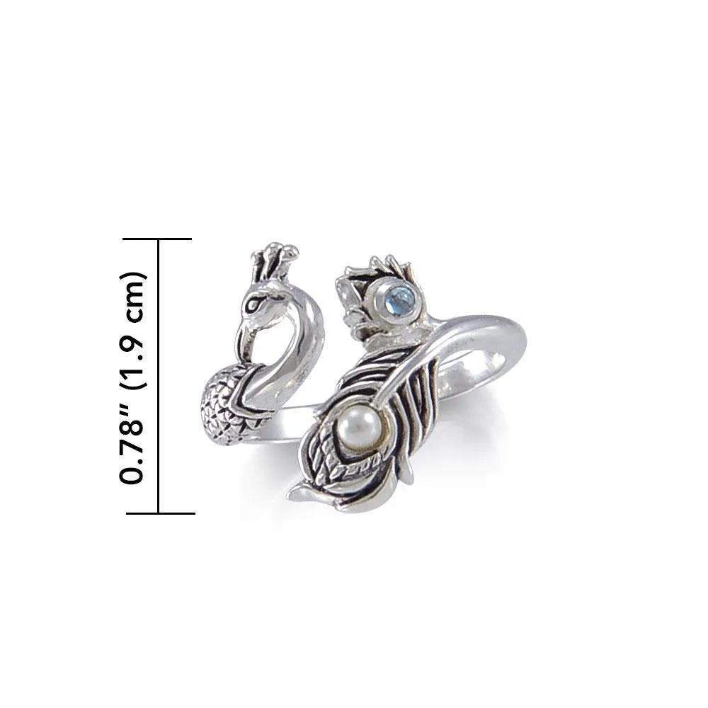 Dancing Peacock Ring in glimmering Silver with Gemstone TRI1814