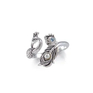 Dancing Peacock Ring in glimmering Silver with Gemstone TRI1814