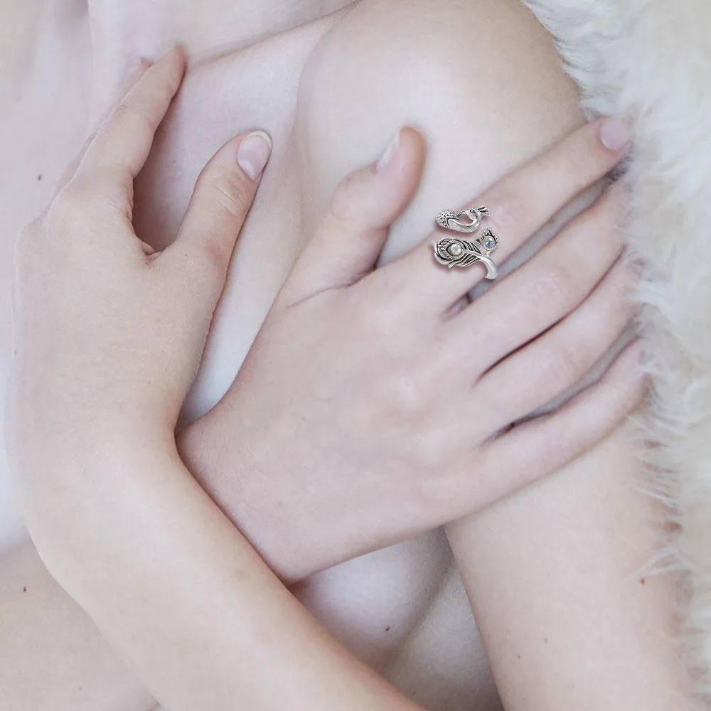 Dancing Peacock Ring in glimmering Silver with Gemstone TRI1814