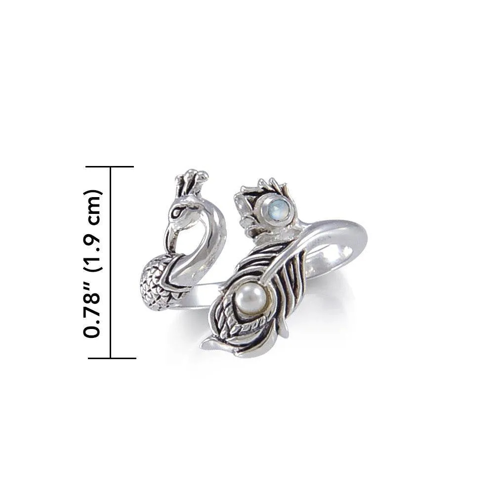 Dancing Peacock Ring in glimmering Silver with Gemstone TRI1814