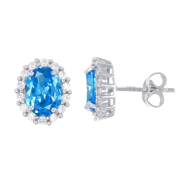 Delicate Sparkling Blue Earrings with Halo