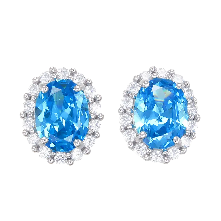 Delicate Sparkling Blue Earrings with Halo