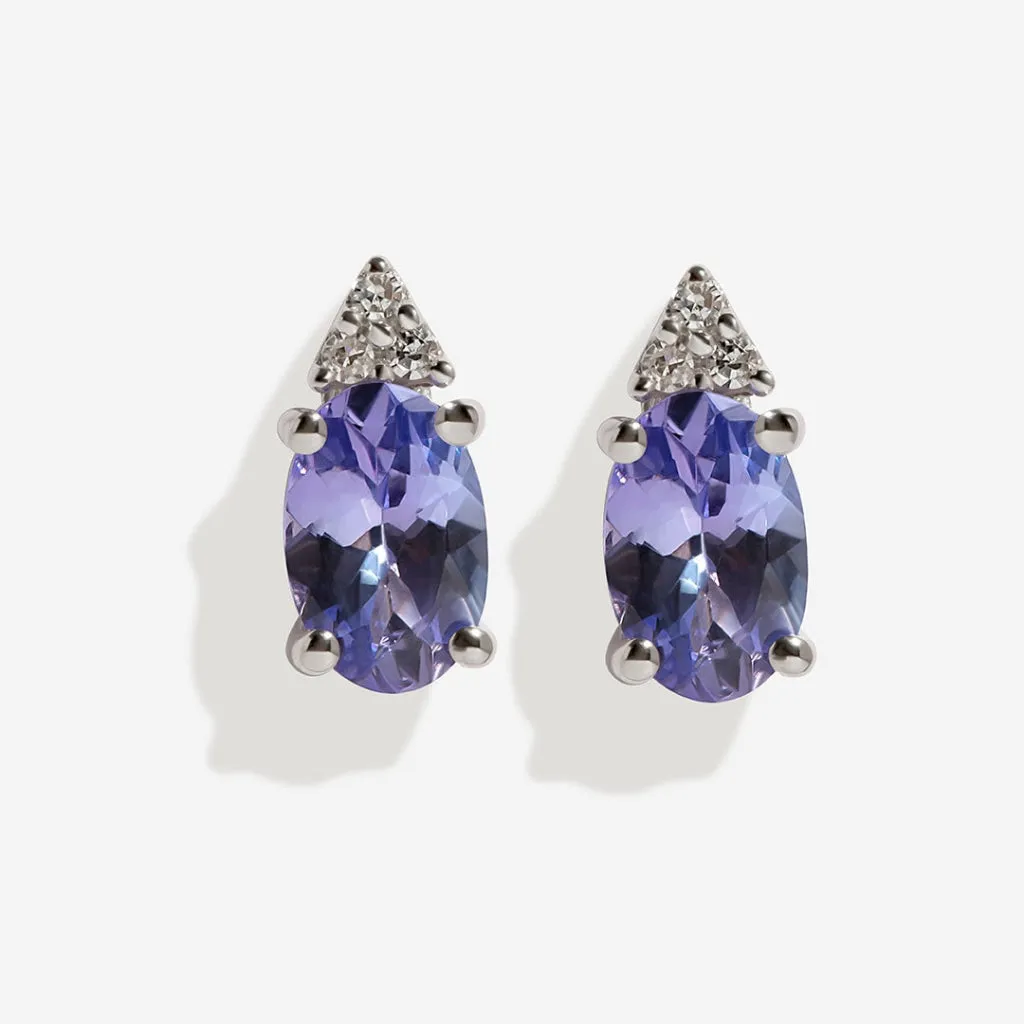 Diamond & Tanzanite Earrings | 9ct White Gold